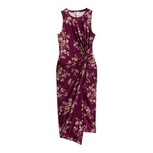 Nine Britton Maroon Floral Twist Front Maxi Dress Large
